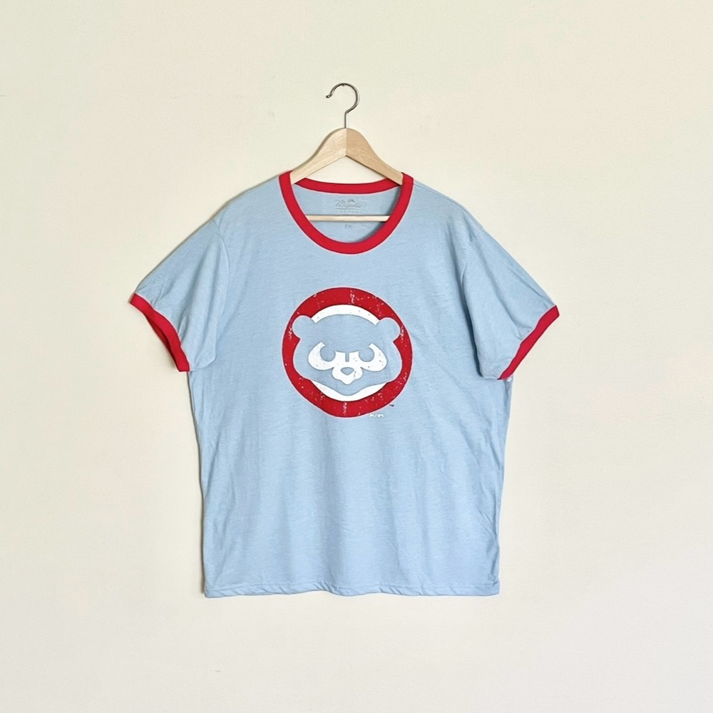 NEW Majestic Threads MLB Chicago Cubs Light Blue Ringer T Shirt Adult 2XL